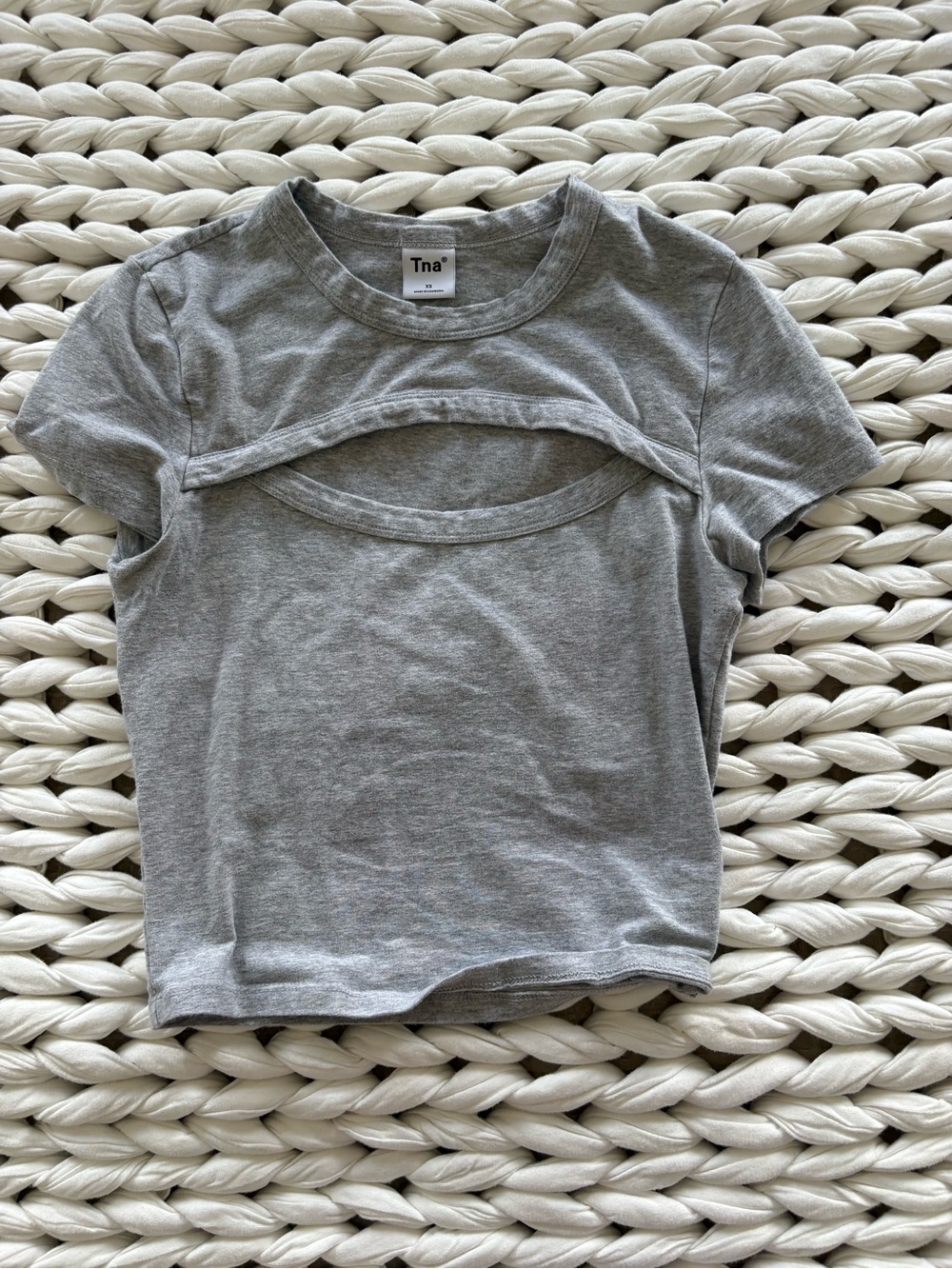 TNA Gray Short Sleeve Tee with Front Cutout